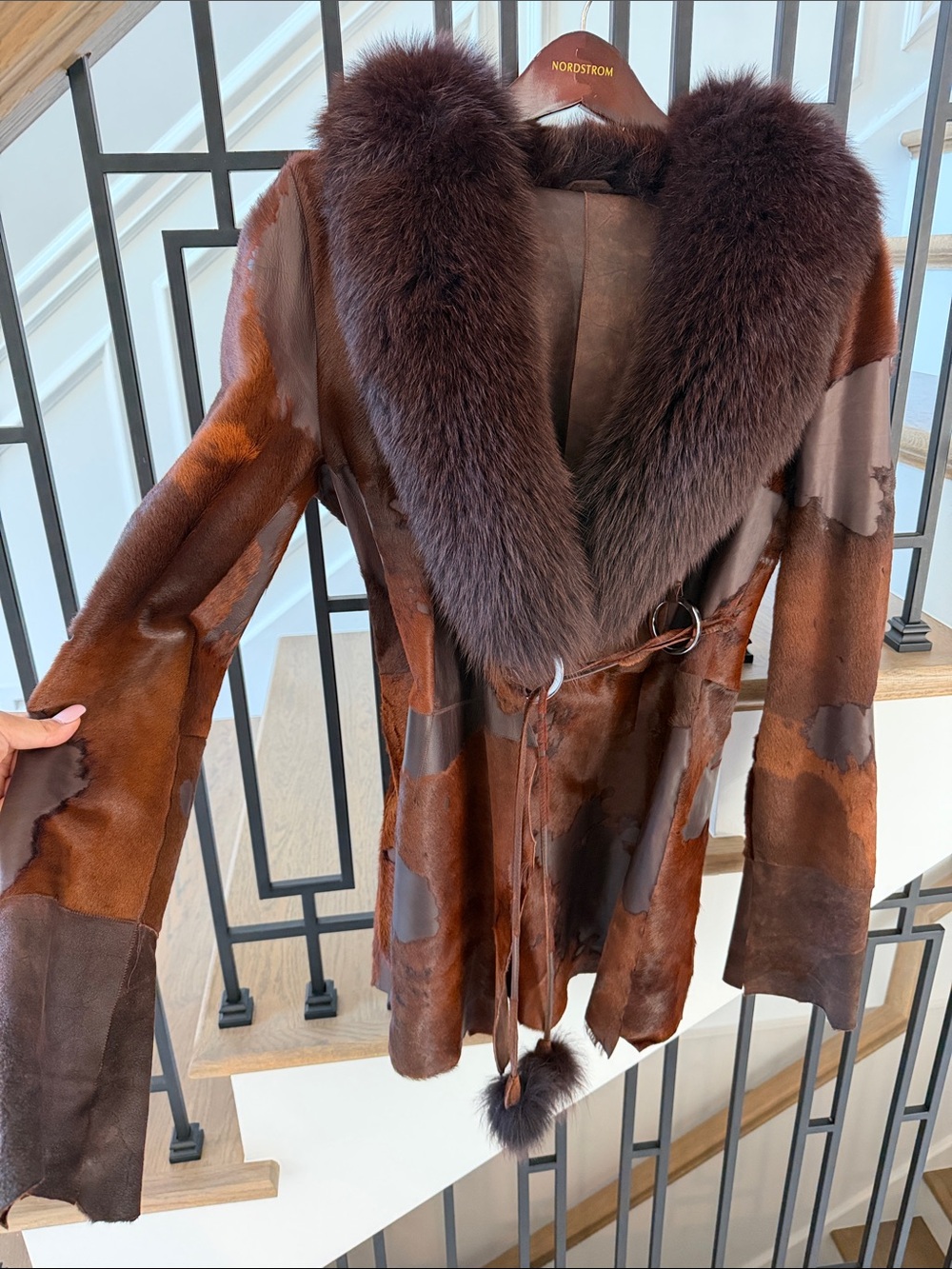 Women genuine pony hair REVERSIBLE 2 tone coat Shearling Coat with Fur Collar - Picture 3 of 13